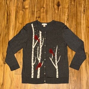 Christopher & Banks women’s large 12 14 cardigan sweater grey Red Bird Design